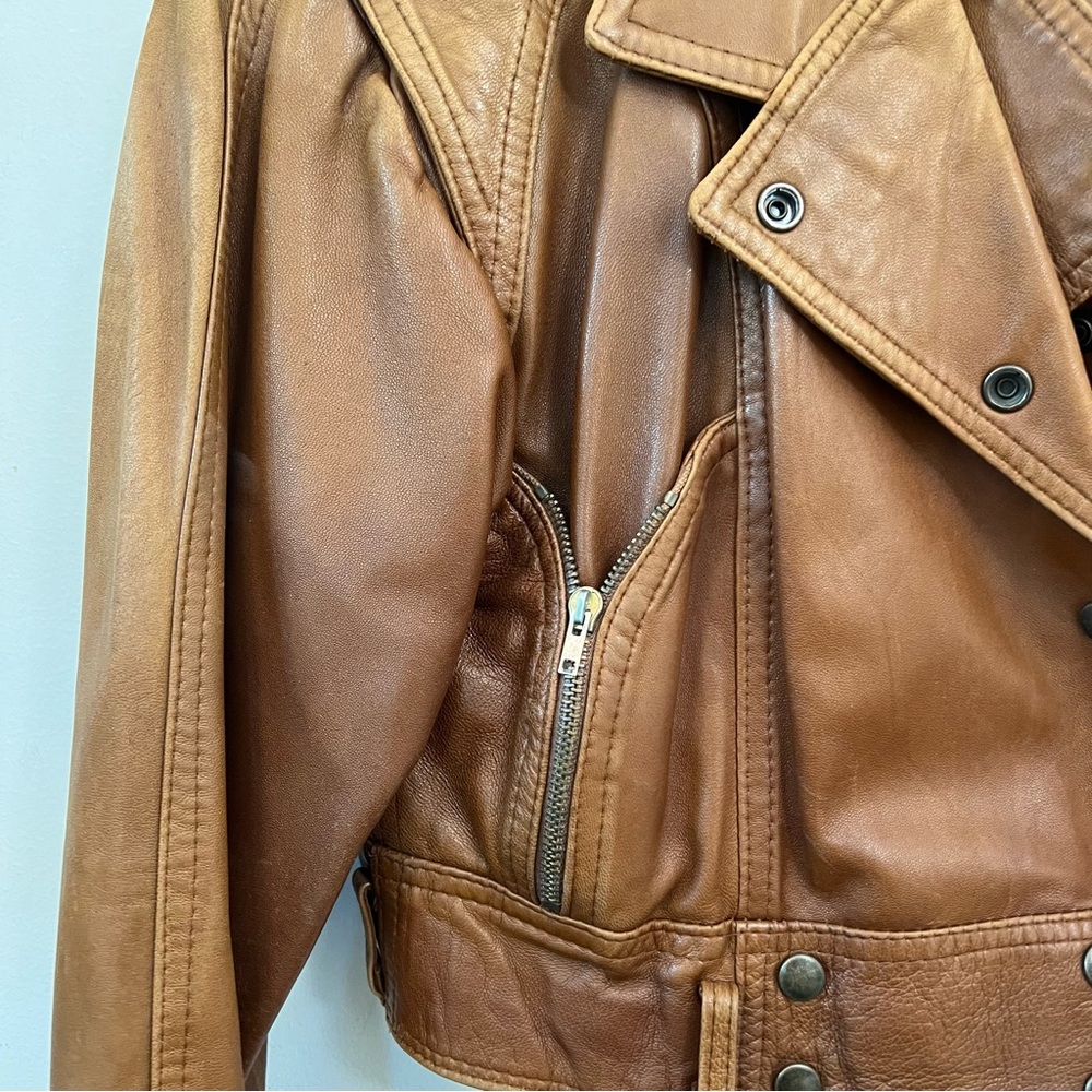 Genuine leather buttery soft brown motorcycle jacket, Small - Picture 6 of 6